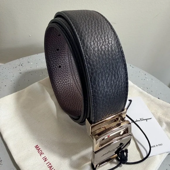 Salvatore Ferragamo Black Leather Belt with Silver Buckle Size 34-36 - Picture 2 of 4